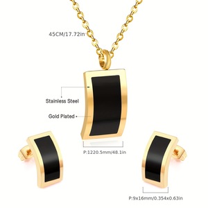 블랙 크리스찬 여성용 스테인리스 스틸 금도금 기하학 디자인 투피스 목걸이와 귀걸이 세트 - Product Image 1