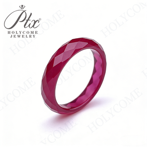 Anello con Fascia Liscia in Moissanite/Rubino Sintetico, Disponibile in Vari Colori D <span class=keywords><strong>Bianco</strong></span>/Verde/Champagne/<span class=keywords><strong>Rosso</strong></span>, Unisex, Regalo per Anniversario <span class=keywords><strong>e</strong></span> Compleanno - Product Image 2