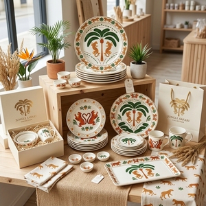 Juego de Vajilla de Porcelana con Calcomanías Personalizadas, Plato de Cerámica con Diseño de Tigre de la Selva, Platos con Borde Dorado, Vajilla para Hoteles, Restaurantes y Bodas, Venta al por Mayor - Product Image 2