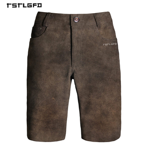 Premium Men's Faux Suede Shorts Button Closure Washed Texture Cotton <b>Blend</b> Mid-Length Urban Fashion - Product Image 2