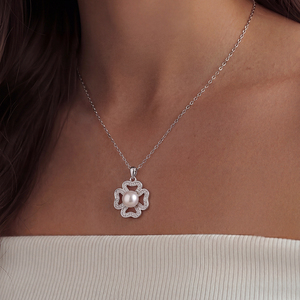 Collier en argent S925 avec perle d'eau douce, pendentif trèfle fleuri pavé de CZ, bijou élégant, cadeau pour femmes et filles - Product Image 4
