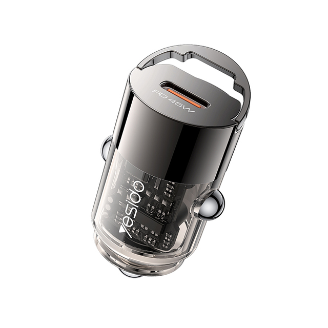Yesido Y67 Aluminum Alloy Transparent Shell Pull Ring Design PD45W Super Fast Charging Mini Hidden Car Charger
