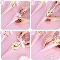 Sac conique transparent en BOPP DIY avec ruban, nœud et autocollant perlé pour bonbons, pop-corn, cadeaux de fête