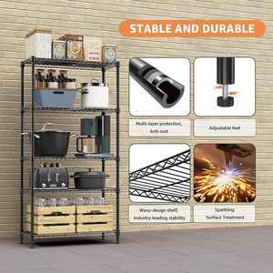 Étagères de rangement réglables en acier noir mat MZG, 5 niveaux, système d'étagères en grille métallique robuste sans boulons pour cuisine et garage - Product Image 4