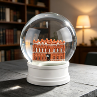Boule de neige en résine cristalline, bâtiment en briques rouges, boule d'eau en verre, décoration de bureau, paysage miniature de Noël, ornement de table