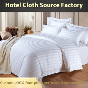Ensemble de quatre pièces en satin d'hôtel draps de lit et housse de couette à rayures blanches en pur coton <span class=keywords><strong>lin</strong></span> tissé numérique simple pour une utilisation en Bed & B - Product Image 4