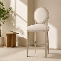 Chaise de salle à manger moderne à dossier rond, design traditionnel, structure en bois, coussin rembourré, siège haut