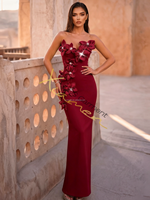 Nouvelles Arrivées Ocstrade : Robe de Soirée Élégante pour Femme, Modèle Bandage, Sans Manches, Sans Bretelles, Unie, avec Perles et Motifs Floraux 3D, pour le Fitness