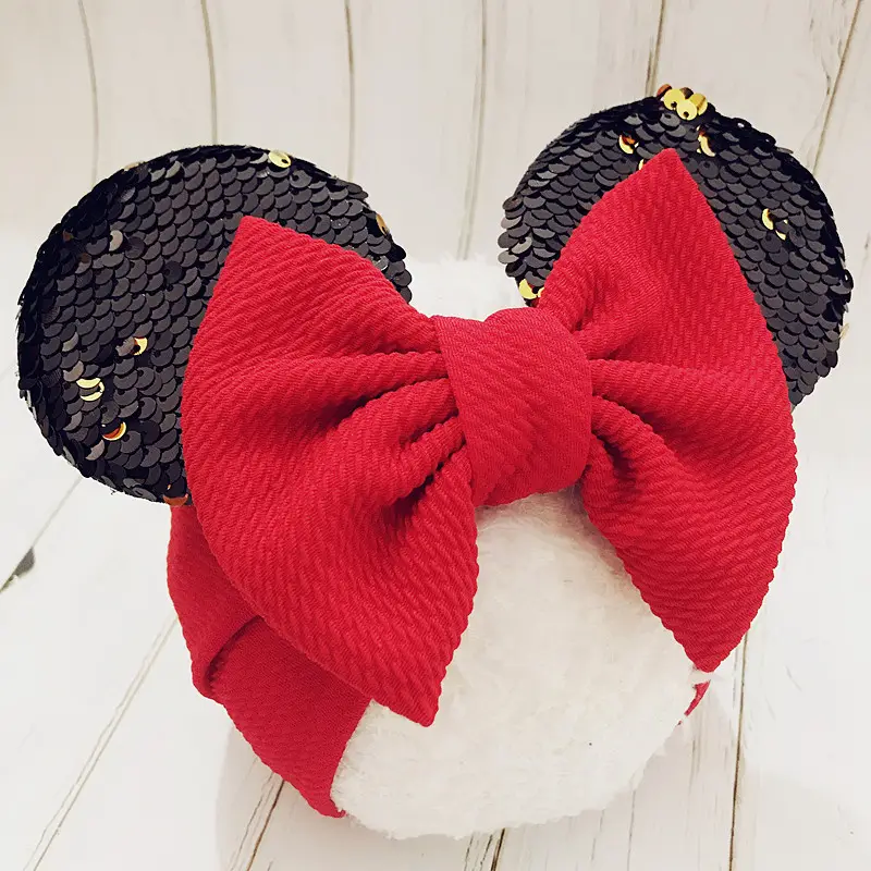 Baby Girl Mouse Ears Headwrap Sequin Bow Wide Turban Hairband Costume Headwear Hair Bow fascia per bambini forniture per feste