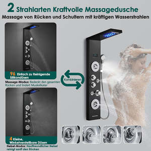 Panel de Ducha de Lluvia Negro Moderno con Masaje, Panel de Ducha Inteligente de Acero Inoxidable con Cabezal de Ducha LED - Product Image 4