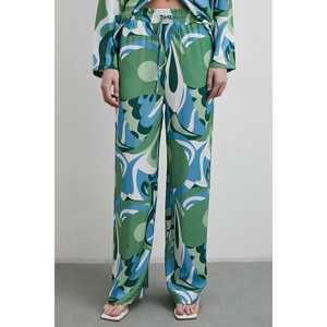 กางเกงขายาวลายสีเขียว ผ้าซาติน เอวกลาง ระบายอากาศได้ดี สำหรับผู้หญิง - Product Image 2