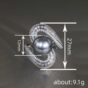 T0905 Black <b>Pearl</b> Cocktail <b>Ring</b> 925 Silver AAA Round Shape Channel Setting Women's Party Jewelry - Product Image 5