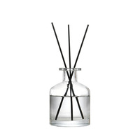 Diffuseur de parfum en verre personnalisé de 250 ml, bouteille à rayures verticales noires avec bouchon en liège, forme cylindrique, commande minimum de 100 pièces