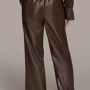 Pantalons en cuir à jambes larges, nouvelle mode, en cuir d'agneau véritable, pour femmes - Product Image 2