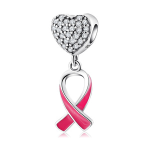 JKC Amazon Hot Sale Pflege geschenk für Frauen Schmuck Platin DIY Handmade Pink Ribbon S925 Silber Anhänger Charms Fit für Armband - Product Image 4