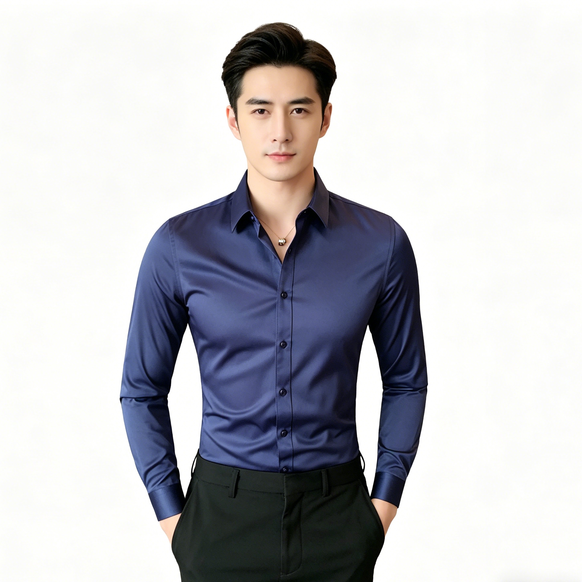 manga larga azul marino