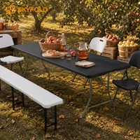 Table de pique-nique pliable en plastique de 6 pieds, style rotin marron, design contemporain pour usage en centre commercial, mobilier d'extérieur