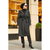 Casquette hiver à manches longues robe tunique ceinture femmes musulman Hijab mode turquie dubaï islamique ethnique vêtements à capuche Cachet manteau