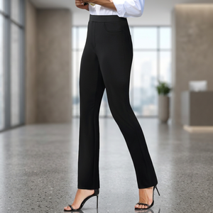 Women's High Waist Straight Crepe Pants Anti-Wrinkle Office Lady Solid Full Length <b>Trousers</b> with Pockets - Product Image 4