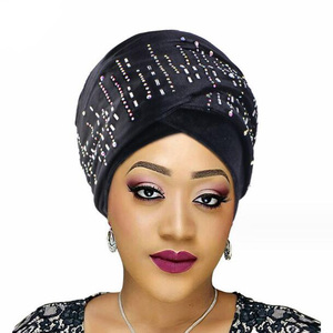 Top moda invierno terciopelo <span class=keywords><strong>mujer</strong></span> señora adultos <span class=keywords><strong>africano</strong></span> musulmán turbante sombreros - Product Image 6