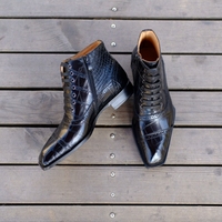 Goodyear welt hiding sepatu jahit atasan kulit sapi sepatu bot sepergelangan kaki berlian cut pola buaya buatan tangan pria chelsea boot factory