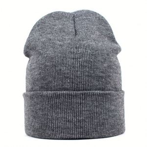 Gorro de punto elástico con puño para hombre y mujer, color liso, cálido para invierno, gorro de esquí de acrílico tejido - Product Image 4