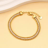 Nouveau Bracelet en Zircon incrusté de chaîne de Tennis multicouche à la mode Bracelet en Zircon en perles en couches faites à la main en acier inoxydable plaqué or 18 carats