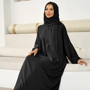 YUXI2024ヒジャーブとポケット付きの新しい人気のアバヤモスリン女性服中東の民族衣装