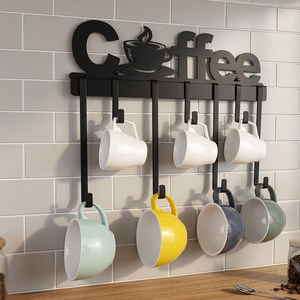 Modern Single Tier <b>Iron</b> Non-Folding Coffee Mug <b>Holder</b> <b>Wall</b> <b>Mounted</b> Multifunctional Kitchen - Product Image 1
