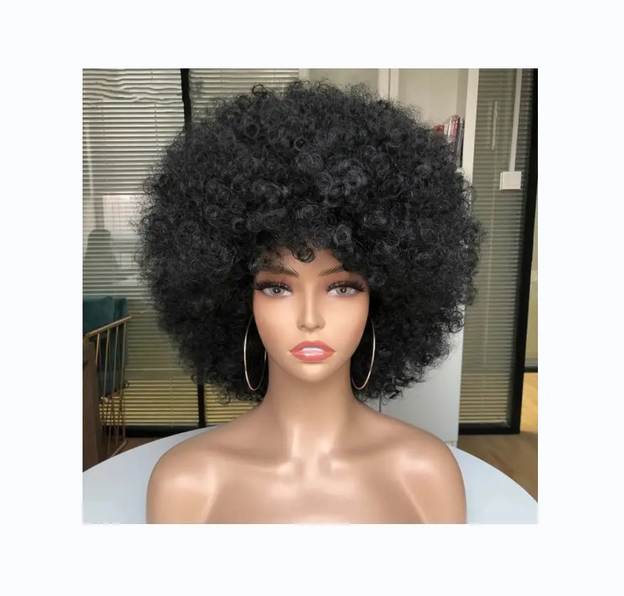 100% tóc con người Xoăn không có ren tóc giả, tóc tự nhiên ngắn xoăn Bob phong cách máy làm tóc giả cho phụ nữ da đen