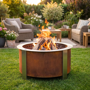 Accessori da Giardino: Braciere da <span class=keywords><strong>Esterno</strong></span> in Acciaio Corten da 30 Pollici con Griglia BBQ <span class=keywords><strong>per</strong></span> Patio, Cortile e Campeggio - Product Image 3