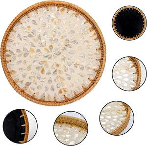 Bandeja de servicio redonda de ratán con incrustaciones de nácar hechas a mano al por mayor personalizadas con varios colores de Vietnam - Product Image 4