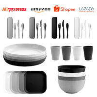 Service de table en paille de blé, nouvelle arrivée, style nordique, réutilisable, bol, assiette, tasse en PP de qualité alimentaire, restaurant, hôtel, service de table