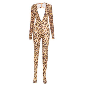 Viviblook J25JP328 automne hiver femmes combinaisons combishorts imprimé léopard col en v profond dos nu combinaison - Product Image 4