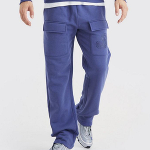 Conjunto de Sudadera con Capucha Azul para Hombre, Corte Holgado, Felpa, Chándal Informal con Bolsillo, Ropa de Otoño - Product Image 3
