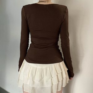 Camiseta de Manga Larga con Cuello en V y Estampado Floral Vintage para Mujer, Ajustada, Elástica, Moldea la Cintura, Camiseta Básica para Otoño e Invierno - Product Image 6