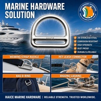 Anneau en D double couche en acier inoxydable 316 pour sangle marine avec barre 6x50mm, accessoires de quincaillerie pour sacs, harnais pour animaux de compagnie, bateaux et yachts