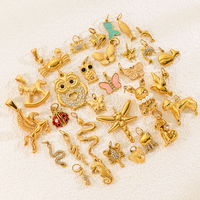 Série animale, breloques en or 18 carats à faire soi-même, cheval, chien, serpent, papillon, poisson, crabe, pour la fabrication de bracelets, breloques en acier inoxydable, vente en gros