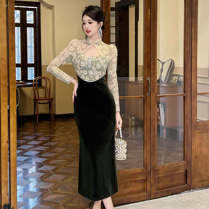 Lace Stitching Floral Short Contrast Color Slimming Bare Back Dress main image 0