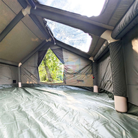 Grande tente de camping gonflable verte à une pièce, en tissu polyester et coton, avec fenêtres en maille, tente gonflable pour le camping en famille