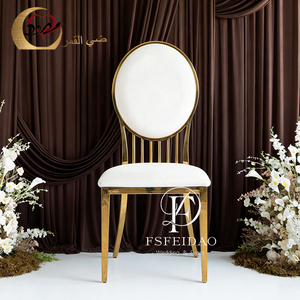 Chaise de salle à manger commerciale moderne en acier inoxydable, design velours doré, dossier rond, pour événements extérieurs, mariages et hôtels - Product Image 2