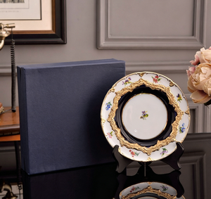 Luxury Cobalt Blue Gold Trim Floral Bone China Oval Platter Elegant Porcelain Serving Dish For Party - Product Image 5