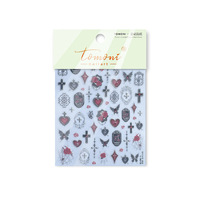 Autocollants pour ongles TSZS Y2K Gothic Red Rose Crystal 5D, autocollants pour ongles en strass métalliques noirs en forme de croix, pour fête d'Halloween