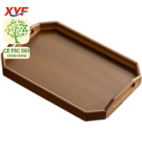 Plateau de service en bois naturel avec poignées, design octogonal, qualité alimentaire, taille et logo personnalisables pour la maison, l'hôtel, le bar, le restaurant