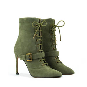 Nouvelles bottines bleues tendance pour femmes, dentelle dorée métallique, bout pointu, talons aiguilles, talons hauts, dessus en cuir, semelle intérieure en caoutchouc, hiver - Product Image 6