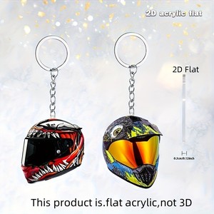 Helmet <b>Keychain</b> Backpack Pendant Car Rearview Mirror Pendant Holiday Gift <b>Custom</b> 2D design Motorcycle Acrylic <b>Keychain</b> - Product Image 2