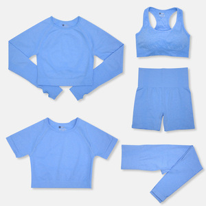 Ensemble de Yoga <span class=keywords><strong>5</strong></span> Pièces, Haut Court de Fitness Rose à Manches Longues, Vêtements de Sport Personnalisables, Ensembles d'Entraînement Sans Couture pour l'Automne - Product Image 2