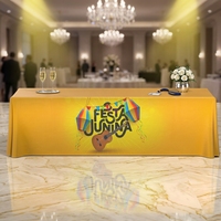 Nappe de table en polyester imprimée sur mesure de 1,80 m, drapée sur 3 côtés, avec logo personnalisé pour stand d'exposition et événement