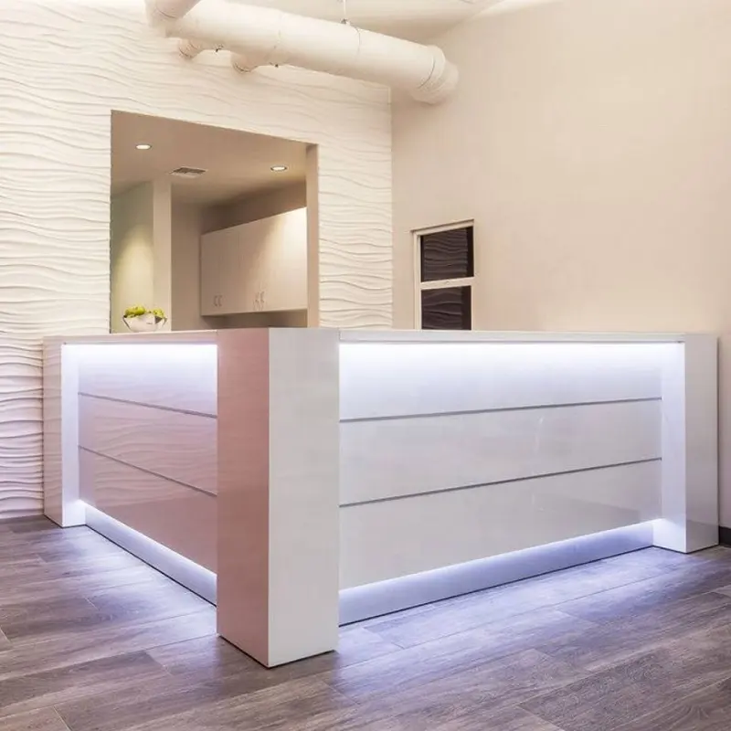 Uslionize Design LED Reception Desk Modern Dental Hospital Reception Counter Office Furniture Solid Wood 1 Set Mall Desk OEM/ODM
