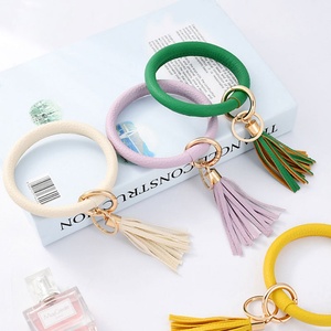 Hot Selling PU <b>Leather</b> Tassel <b>Bracelet</b> Wristbands Keychain Manufacturer Wholesale Fashion Tassel PU <b>Leather</b> Wristlet Keychain - Product Image 3